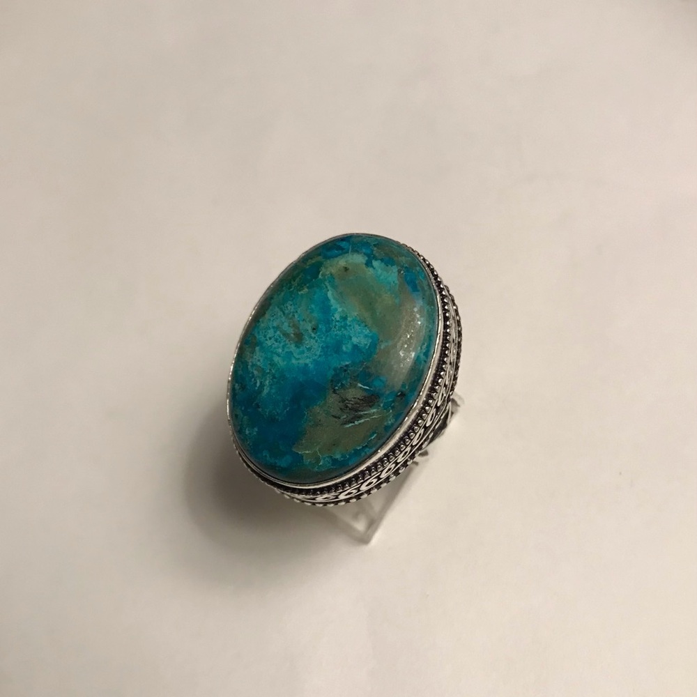 Chrysocolla Stamped 925 Sterling Silver Ring